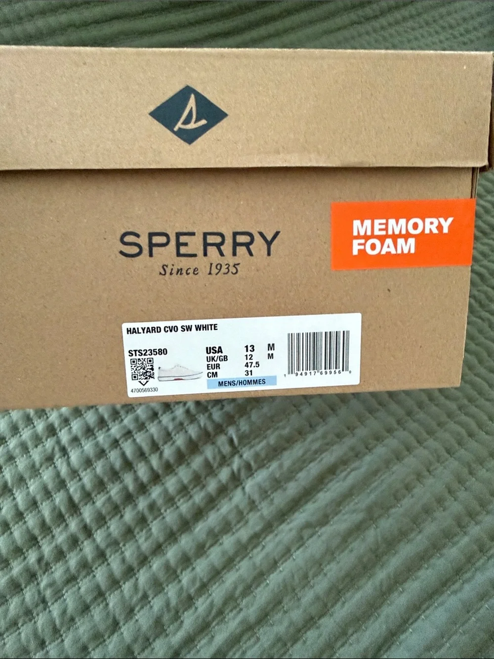 Sperry Men's White Canvas Boat Shoes with Navy Trim Men’s Size 13